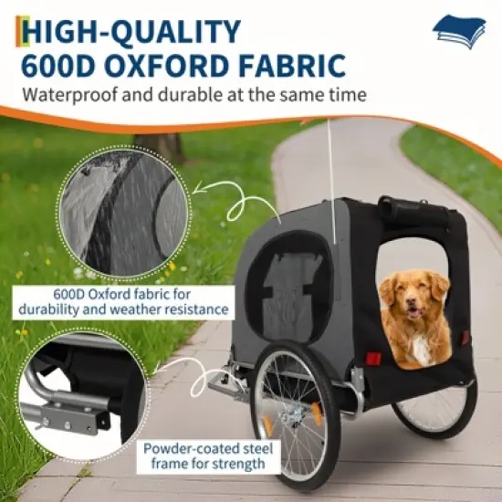 Dog Bike Trailer, Supports up to 88LBS Dog Trailer for Bicycle, Pet Cart Bicycle Carrier with Quick Release Wheel & Easy-Fold Frame, Grey image {3}