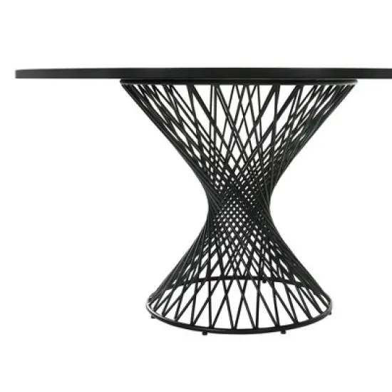 54" Cirque Round Metal Pedestal Dining Table Black Wood - Armen Living image {1}