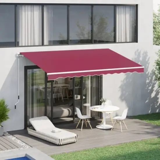 Outsunny 10' x 8' Manual Retractable Awning Sun Shade Shelter for Patio Deck Yard with UV Protection and Easy Crank Opening, Red image {2}