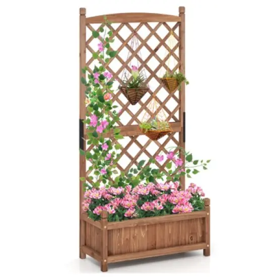 Tangkula 60" Tall Raised Garden Bed w/ Diamond Lattice Trellis Drainage Holes Outdoor image {10}