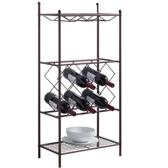 Kings Brand Furniture Freestanding Floor Metal Wine Rack Stand, Wine Bottle Liquor Cabinet with Glass Holder & Storage Shelves &ndash; Bronze image {1}