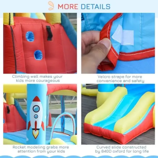 Outsunny 4-in-1 Kids Inflatable Bounce House Jumping Castle with 2 Slides, Climbing Wall, Trampoline, & Water Pool Area, Air Blower image {5}