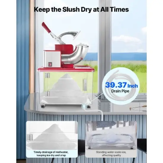 VEVOR Commercial Ice Crusher 661LBS/H, 350W Electric Snow Cone Machine with 4 Blades, 2000RPM Stainless Steel Shaved Ice Machine, Red image {4}