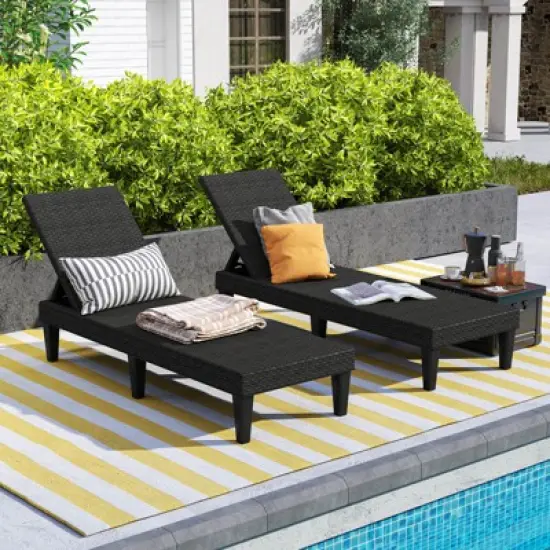 Costway 1/2 PCS Outdoor Chaise Lounger Chair 3-Position Reclining Chair with Waterproof Rattan Brown/Black image {3}