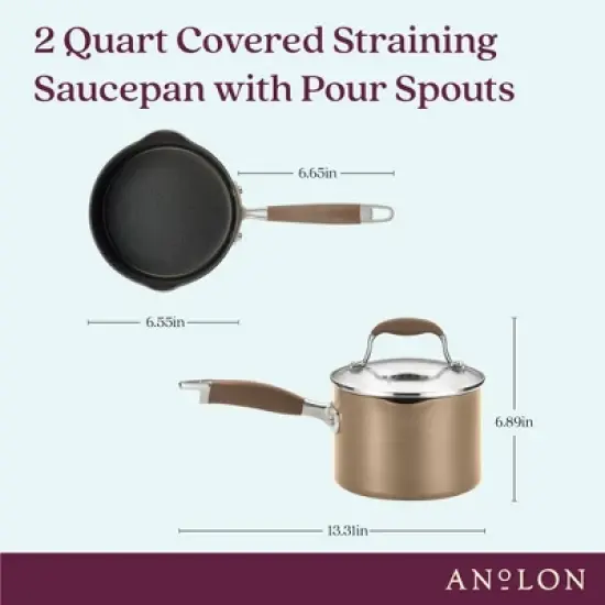 Anolon Advanced Home 2qt Hard Anodized Nonstick Saucepan with Straining Lid Bronze image {2}