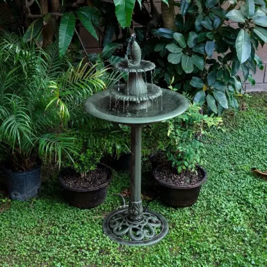 40" Tiered Pedestal Fountain with Fish Blue - Alpine Corporation image {1}
