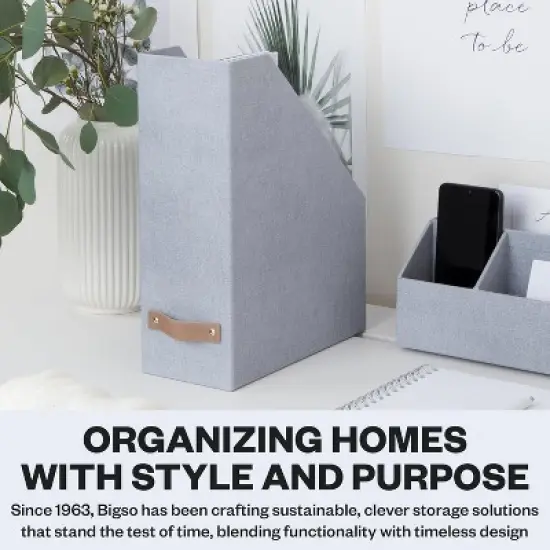 Bigso Estelle Magazine File Holder with Leather Handle &ndash; Desk Organizer for Papers and Catalogs, 12.6" x 4.5" x 9.8" image {6}