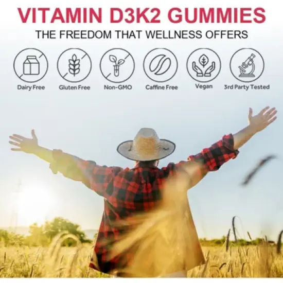 B Beworth Natural Vitamin D3 + K2 Gummies, 60 Gummies image {6}