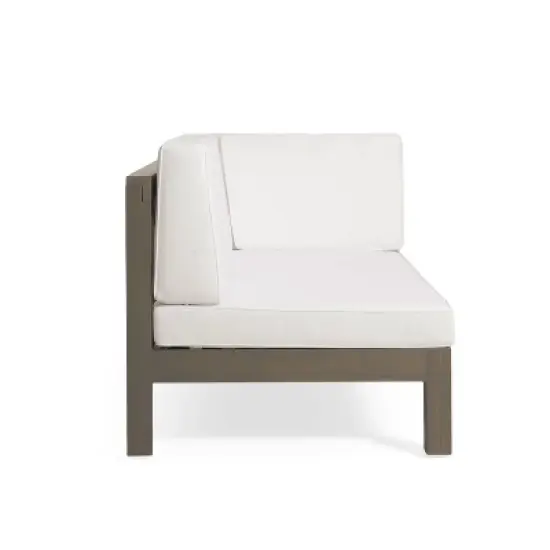 2pc Brava Outdoor Acacia Wood Right Arm Loveseat & Coffee Table with Cushion Gray/White - Christopher Knight Home image {5}