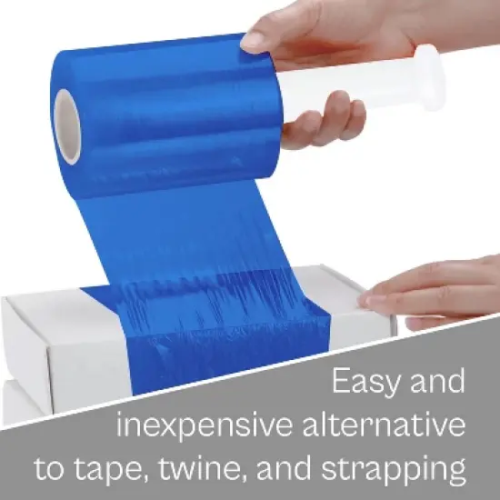 PSBM 18 Rolls 3" x 1000 Ft. x 80 Gauge Blue Cast Stretch Wrap with Plastic Handle image {8}