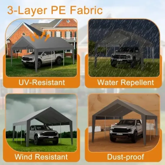 GustoWave 10x20ft Heavy Duty Carport Canopy, Waterproof Portable Shelter for Car, Truck, and Party image {2}