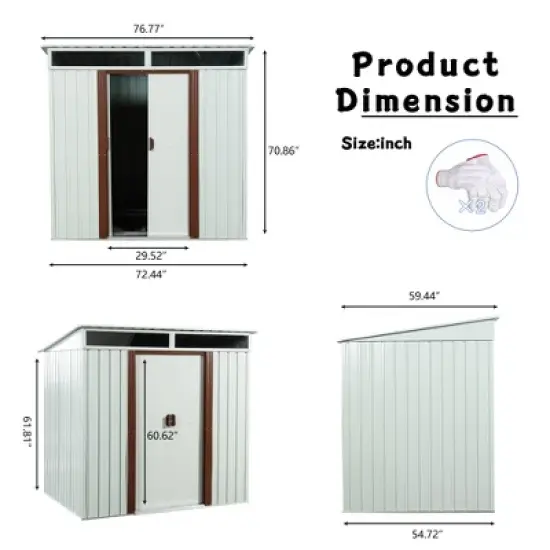 6ft x 5ft Outdoor Metal Storage Shed White image {8}