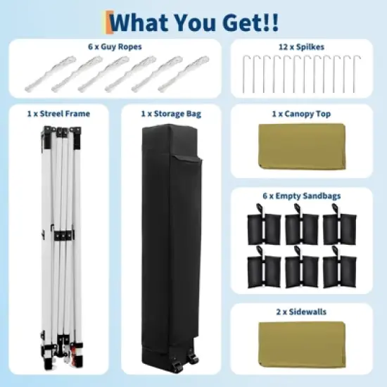 10x20 Heavy Duty Pop Up Canopy w/4 Sidewalls, Roller Bag, 4 Weights, 8 Stakes & 6 Ropes - 3 Height Adjustable image {5}