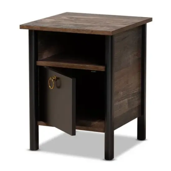 Vaughan Two-Tone Rustic Finished Wood Nightstand Walnut - Baxton Studio image {1}