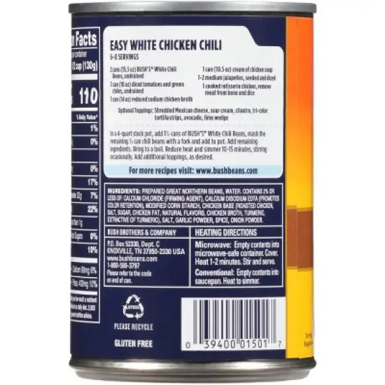 Bush's Great Northern Beans in Mild White Chili Sauce - 15.5oz image {8}