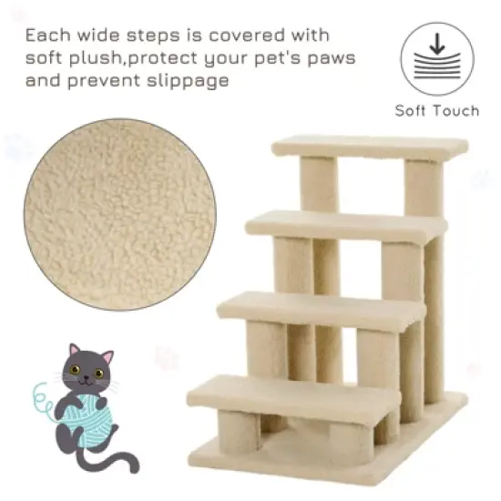 Chery Life 25" 4-Step Multi-Level Carpeted Cat Scratching Post Pet Stairs, Beige image {5}