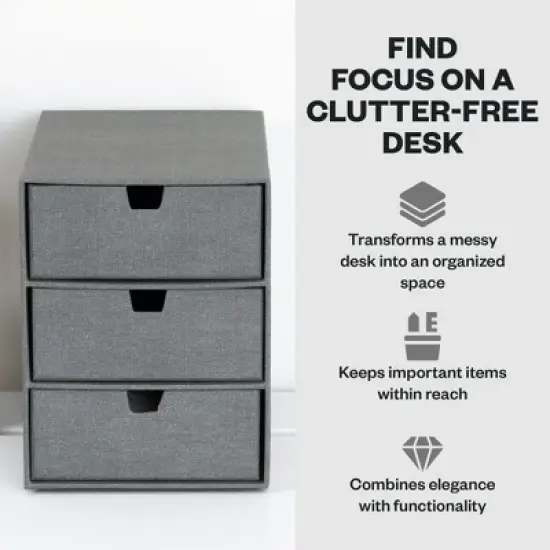 Bigso Ingrid 3-Drawer Canvas Fiberboard Desk Organizer | Stackable Desktop Storage for Supplies image {2}