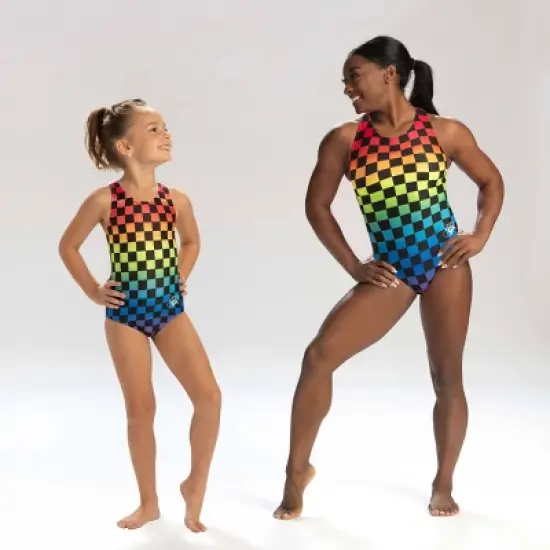 GK Elite Girls' Simone Biles Rainbow Checker Leotard image {2}