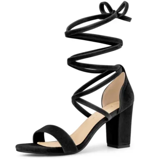 Allegra K Women's Velvet Lace-Up Chunky Heel Sandals image {6}