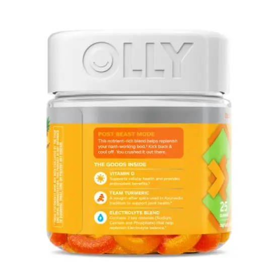 OLLY Post-Game Recover Gluten Free Gummies with Vitamin D, Turmeric & Electrolyte Dietary Supplements - Pineapple Flavor - 25ct image {5}