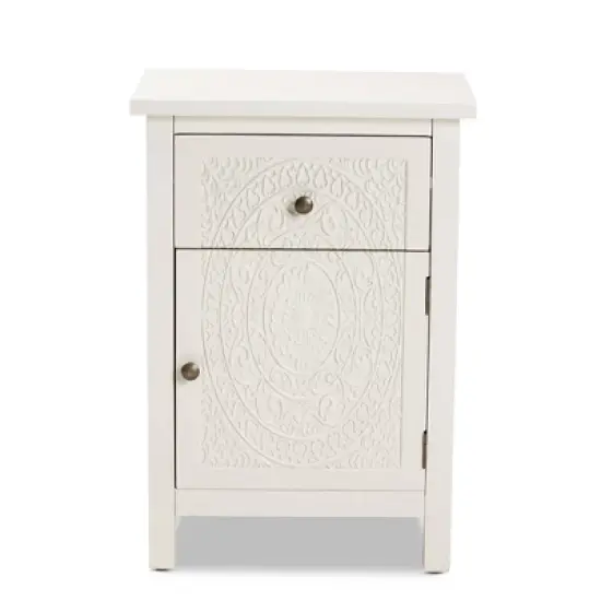 Lambert Wood 1 Drawer Nightstand White - Baxton Studio image {1}