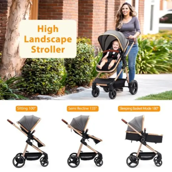 Garvee 2-in-1 Convertible Baby Stroller with Bassinet Mode - Foldable Infant Stroller to Explore More- Toddler Stroller with Reversible Stroller Seat image {2}