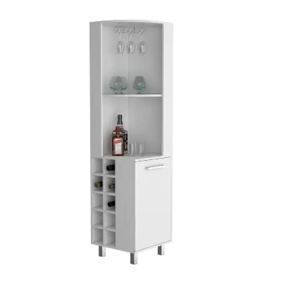 Gulches 10 Bottle Corner Wine Cabinet with Single Door Storage, 2 Superior Shelves Natural Oak and Black Finish Ready to Assemble, Eco Friendly image {5}
