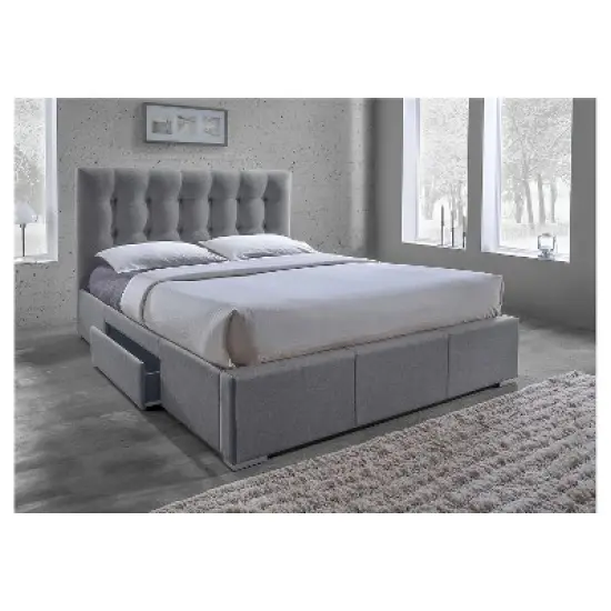 Sarter Contemporary Grid-Tufted Fabric Upholstered Storage Bed with 2-drawer - Gray (King) - Baxton Studio image {1}