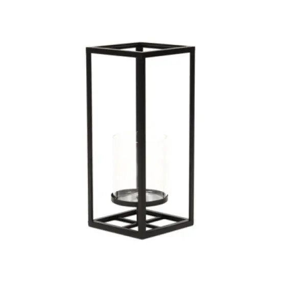 HomeRoots 13" Black And Clear Metal And Glass Tabletop Candle Holder image {3}