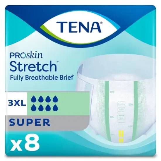TENA Stretch Super Incontinence Briefs, Heavy Absorbency, Unisex, 3XL, 8 Count, 4 Packs, 32 Total image {4}