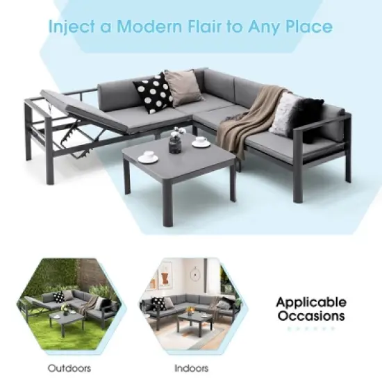 Tangkula 3PCS Patio Furniture Set Aluminum Lounge Adjust Back Recliner Sofa Table Cushion image {6}