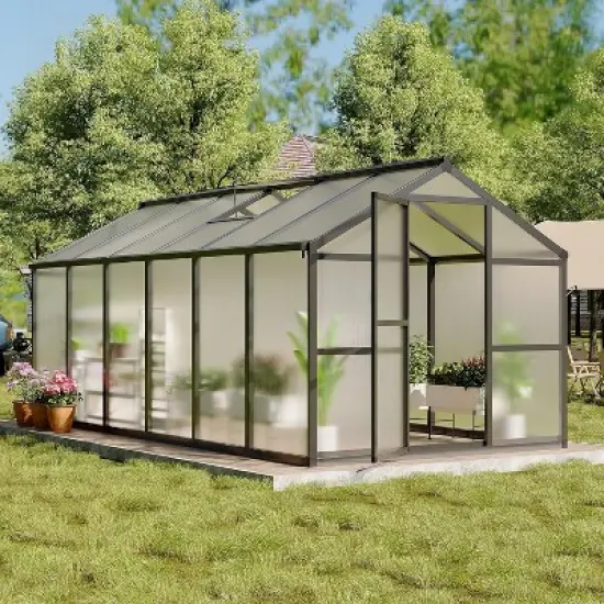 Sturdy Polycarbonate Greenhouse with Aluminum Frame - Adjustable Roof Vent, Sliding Door & UV Protection for Backyard Gardening image {9}