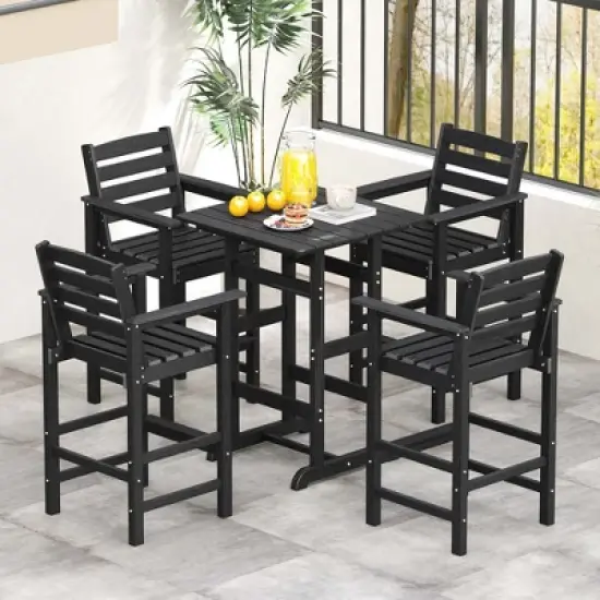 Costway Patio Adirondack Bar Chairs Set of 2 with Wide Armrests & Footrest Backrest Black/Brown/Gray/Navy image {4}