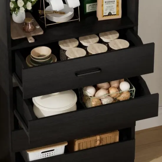 Aheaplus 80"H Pantry Cabinet with Adjustable Shelves and Drawers image {7}