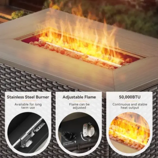 POCASSY 6PCS Patio Sectional Furniture Set with Fire Pit Table, All Weather Brown Wicker Sofa Couch, Patio Chairs and 41" Propane Fire Pit image {4}