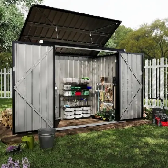 Garbage Bin Shed Stores, 3x6 FT Outdoor Metal Storage Shed for 2 Trash Cans, Steel Lockable Trash Can Storage for Garden Yard Lawn image {9}