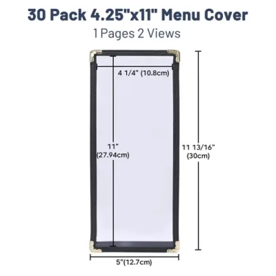 WeChef 30 Pcs 4.25 x 11" Restaurant Menu Covers Single Page 2 View Menu Sleeves Double-Stitched Edge PVC for Wine List image {6}
