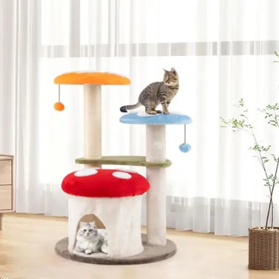 Costway Cute Mushroom Cat Tree Multi-level Cat Tower w/ Sisal Scratching Posts for Indoor Kittens & Cats image {3}