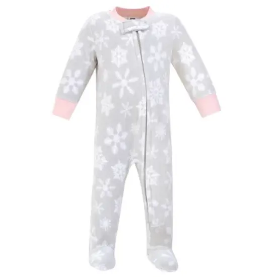 Hudson Baby Infant Girl Fleece Zipper Sleep and Play 2pk, Gray Pink Snowflake image {2}