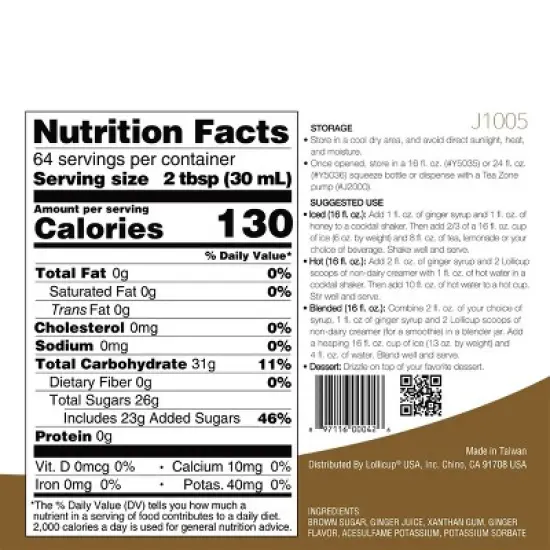 Tea Zone Ginger Syrup 64 Fl. Oz. image {3}