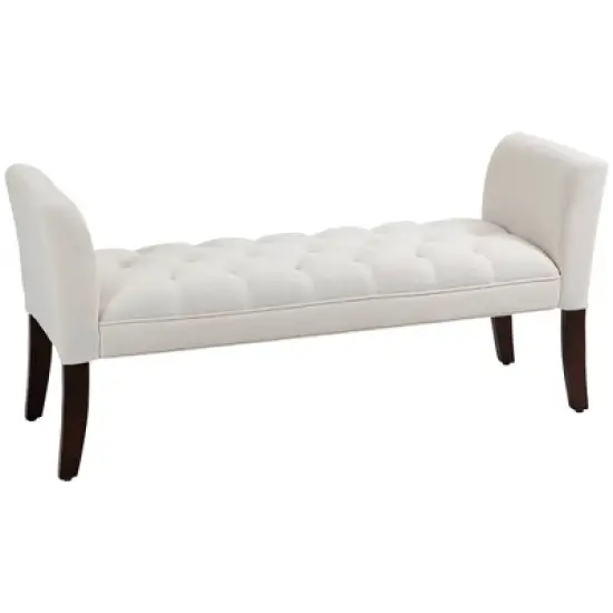 HOMCOM End of Bed Bench with Button Tufted Design, Upholstered Bench with Arms and Solid Wood Legs for Bedroom image {7}