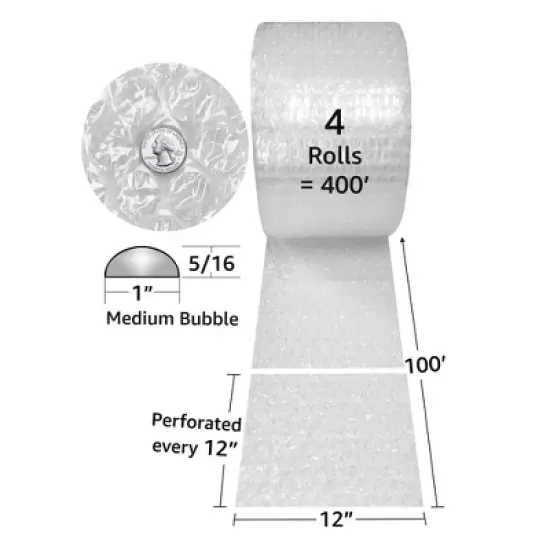 UOFFICE Medium Bubble Cushion 400' Long x 12" Wide, with Medium 5/16"Bubbles image {1}
