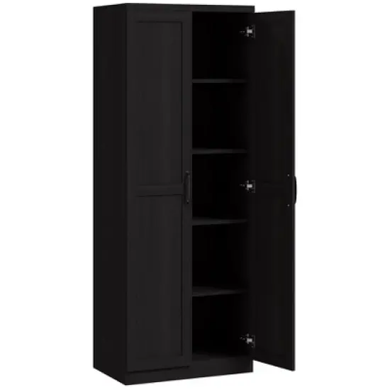 Yukimo 63" Cinnamon Black Wood Grain Kitchen Pantry, Freestanding Cabinet with 2 Adjustable Shelves, Elegant Handles, Anti-Tipping Safety Feature image {11}