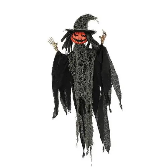 Morris Costumes 2 Ft. Hanging Pumpkinhead Man with Hat Halloween Decoration image {1}