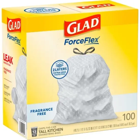 Glad ForceFlex Drawstring Fragrance Free Trash Bags - 13gal/100ct image {10}