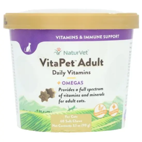 NaturVet VitaPet Adult, Daily Vitamins + Omegas, For Cats, 60 Soft Chews, 3.1 oz (90 g) image {4}
