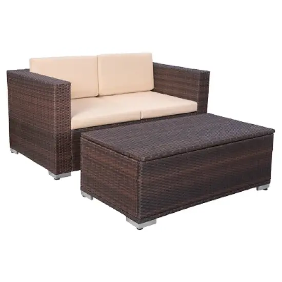 Murano 2pc Aluminum Patio Chat Set with Cushions - Brown - Christopher Knight Home image {1}