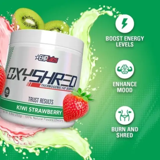 EHPlabs OxyShred Thermogenic Pre Workout & Fat Burner - Clinically Proven Preworkout Powder with Acetyl L Carnitine - Kiwi Strawberry, 60 Servings image {2}