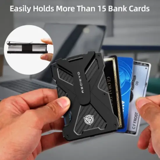 Men's Ultra-Thin Aluminum Wallet with RFID Blocking, Black, 15 Card Slots image {1}