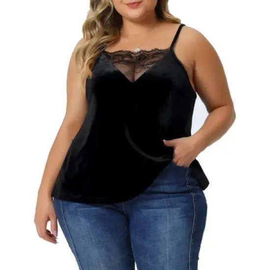 Agnes Orinda Women's Plus Size Adjustable Sleeveless Strap Fashion Casual Lace V Neck Velvet Camisole image {1}